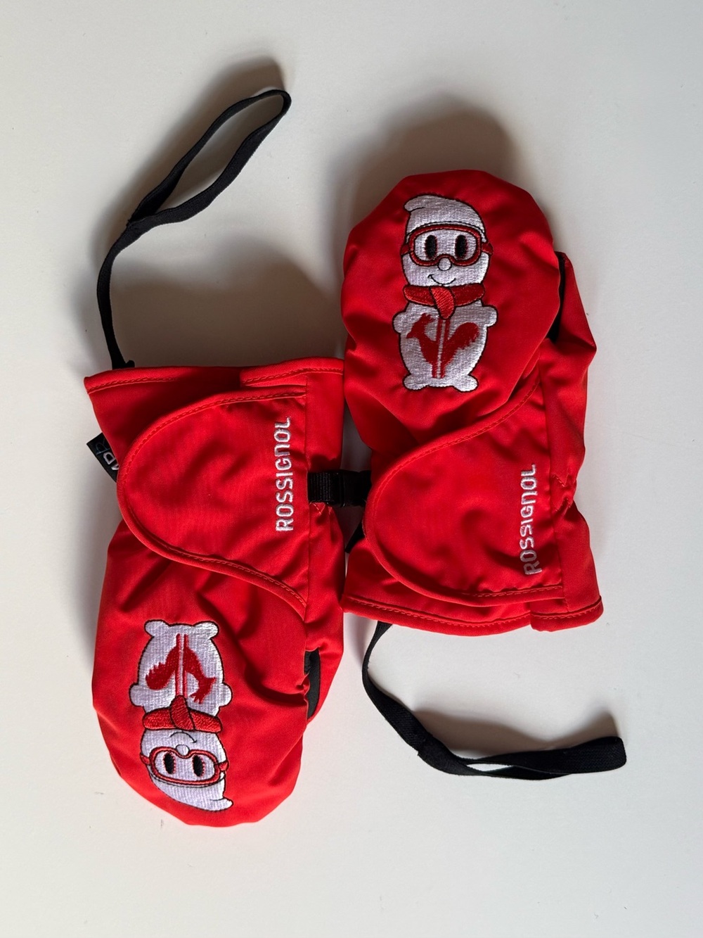 Rossignol Kids Unisex Red Waterproof Mittens with Character Embroidery - Size 4